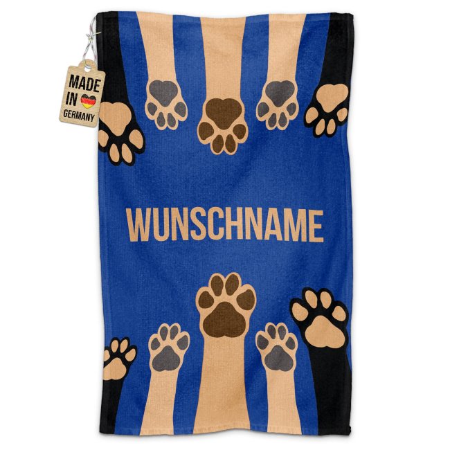 Pfotenhandtuch f&uuml;r Tiere - Pfoten - mit Name - blau 50 x 30 cm