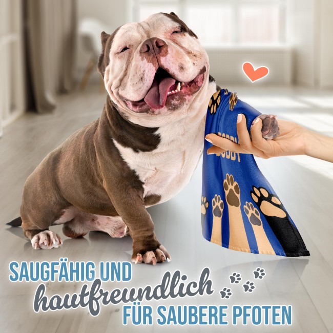 Pfotenhandtuch f&uuml;r Tiere - Pfoten - mit Name - blau 50 x 30 cm