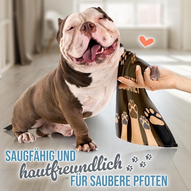 Pfotenhandtuch f&uuml;r Tiere - Pfoten - mit Name - braun 50 x 30 cm