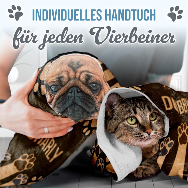 Pfotenhandtuch f&uuml;r Tiere - Pfoten - mit Name - braun 50 x 30 cm