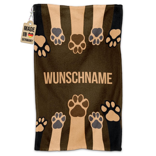 Pfotenhandtuch f&uuml;r Tiere - Pfoten - mit Name - braun 50 x 30 cm
