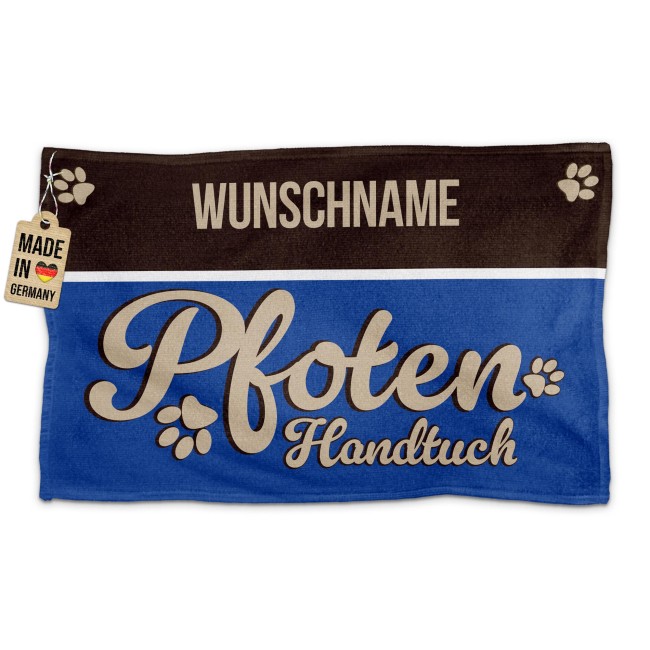Pfotenhandtuch f&uuml;r Tiere - Pfotenhandtuch - mit Name - blau 50 x 30 cm