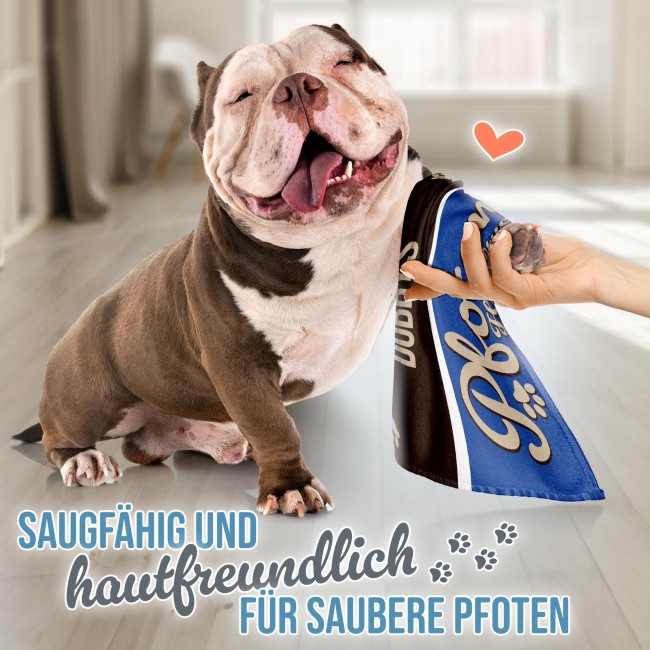 Pfotenhandtuch f&uuml;r Tiere - Pfotenhandtuch - mit Name - blau 50 x 30 cm