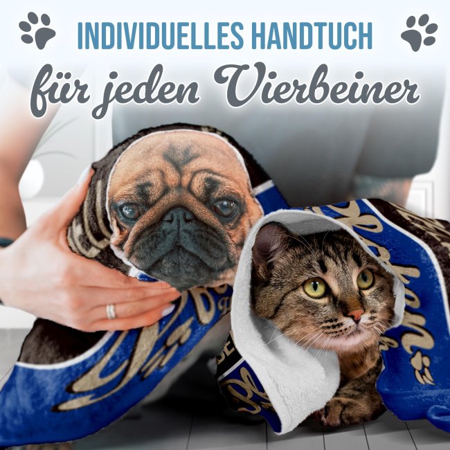 Pfotenhandtuch f&uuml;r Tiere - Pfotenhandtuch - mit Name - blau 50 x 30 cm