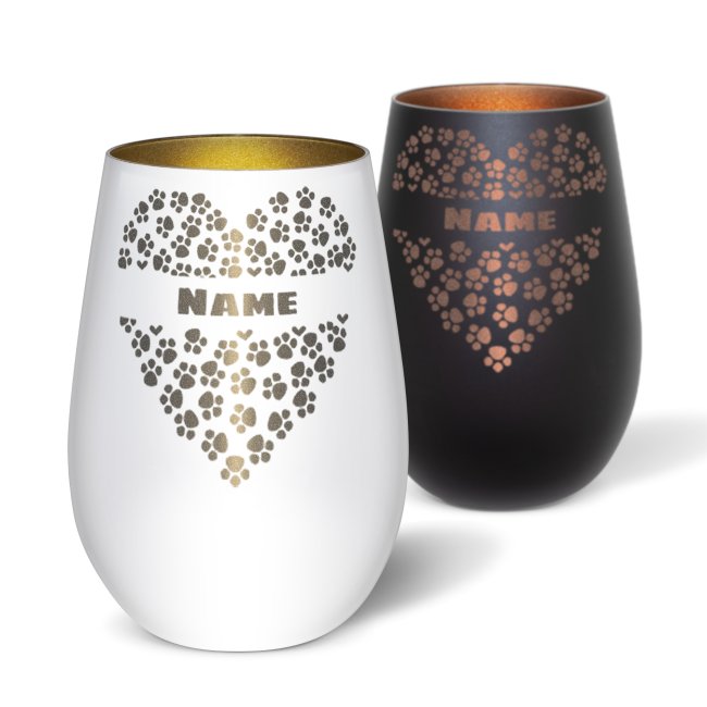Trauerlicht f&uuml;r Tiere - Pfotenherz - mit Name  - inkl. Teelicht