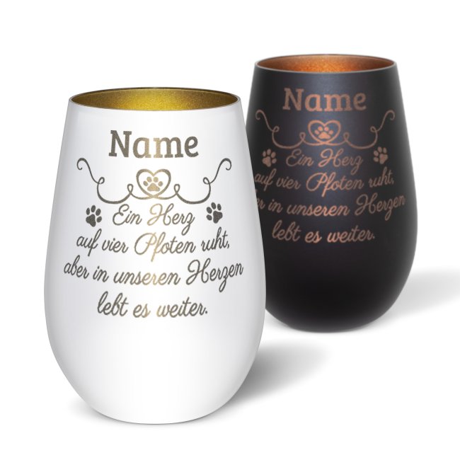 Trauerlicht f&uuml;r Tiere - Herz auf 4 Pfoten - mit Name  - inkl. Teelicht