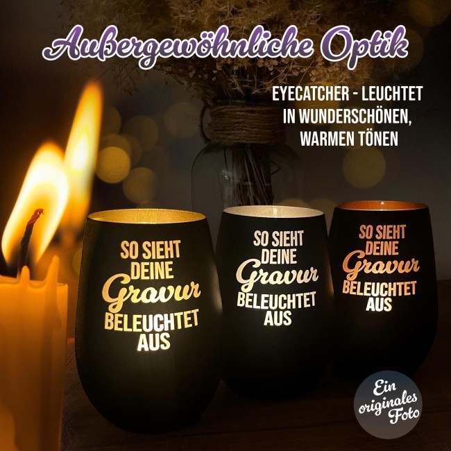 Trauerlicht f&uuml;r Hunde - Seite an Seite - mit Name  - inkl. Teelicht - Schwarz-Bronze
