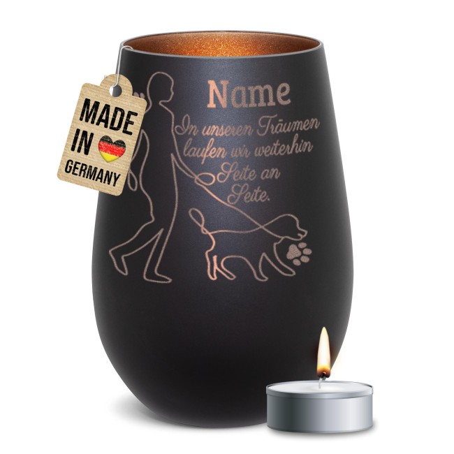 Trauerlicht f&uuml;r Hunde - Seite an Seite - mit Name  - inkl. Teelicht - Schwarz-Bronze