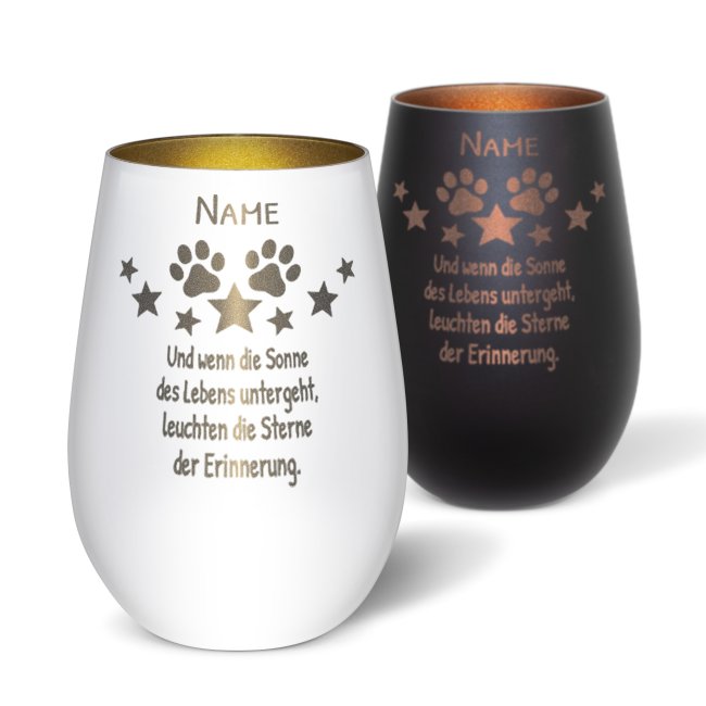 Trauerlicht f&uuml;r Tiere - Sterne der Erinnerung - mit Name  - inkl. Teelicht