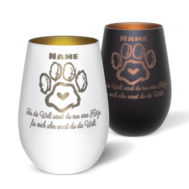 Trauerlicht f&uuml;r Katzen - Du warst meine Welt - mit Name  - inkl. Teelicht