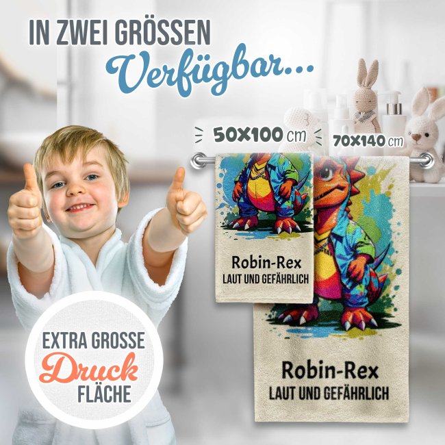 Kinder-Handtuch - Dino - mit Name - in zwei Gr&ouml;&szlig;en