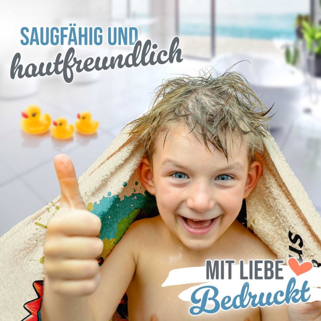Kinder-Handtuch - Dino - mit Name - in zwei Gr&ouml;&szlig;en
