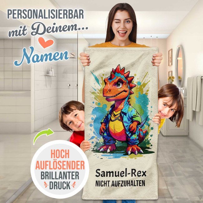 Kinder-Handtuch - Dino - mit Name - in zwei Gr&ouml;&szlig;en