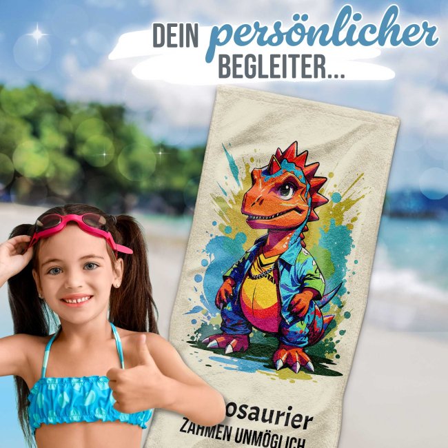 Kinder-Handtuch - Dino - mit Name - in zwei Gr&ouml;&szlig;en
