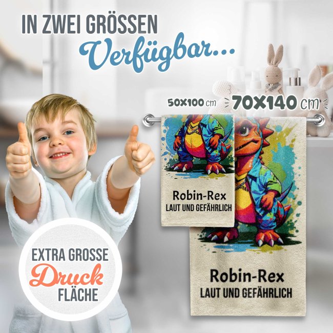 Kinder-Handtuch - Dino - mit Name - 140 x 70 cm
