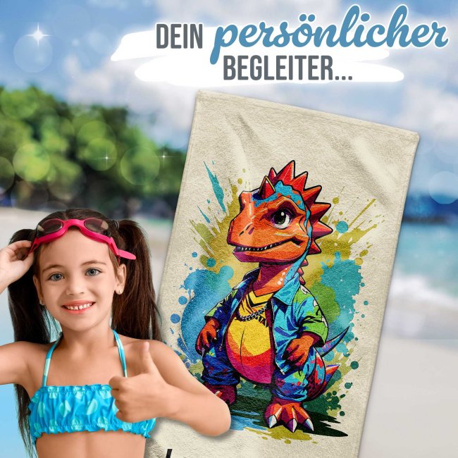 Kinder-Handtuch - Dino - mit Name - 140 x 70 cm