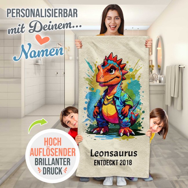 Kinder-Handtuch - Dino - mit Name - 140 x 70 cm