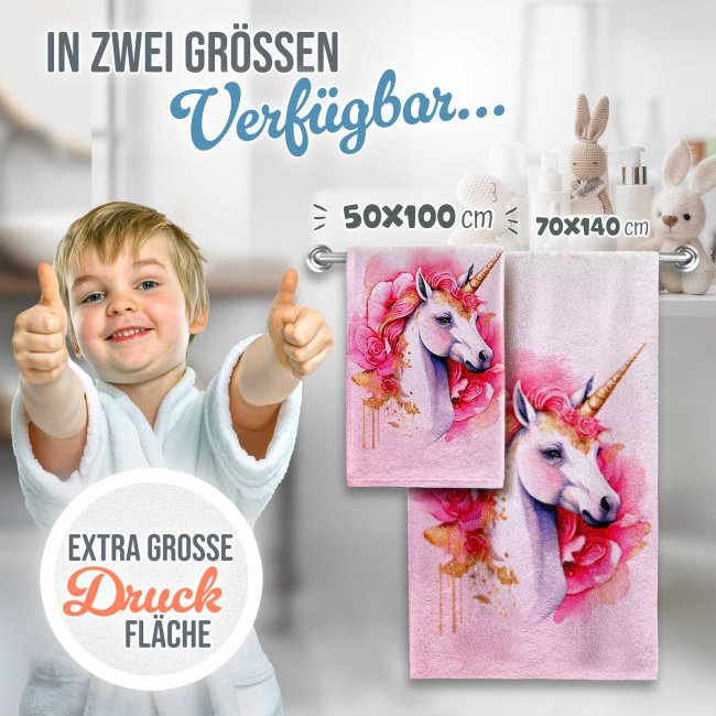 Kinder-Handtuch - Einhorn - mit Name - in zwei Gr&ouml;&szlig;en