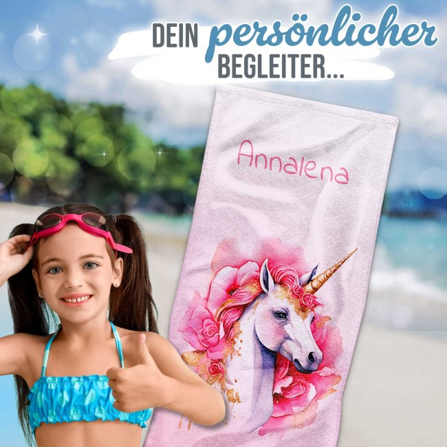 Kinder-Handtuch - Einhorn - mit Name - in zwei Gr&ouml;&szlig;en