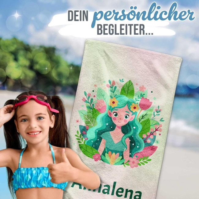 Kinder-Handtuch - Waldfee - mit Name - 140 x 70 cm