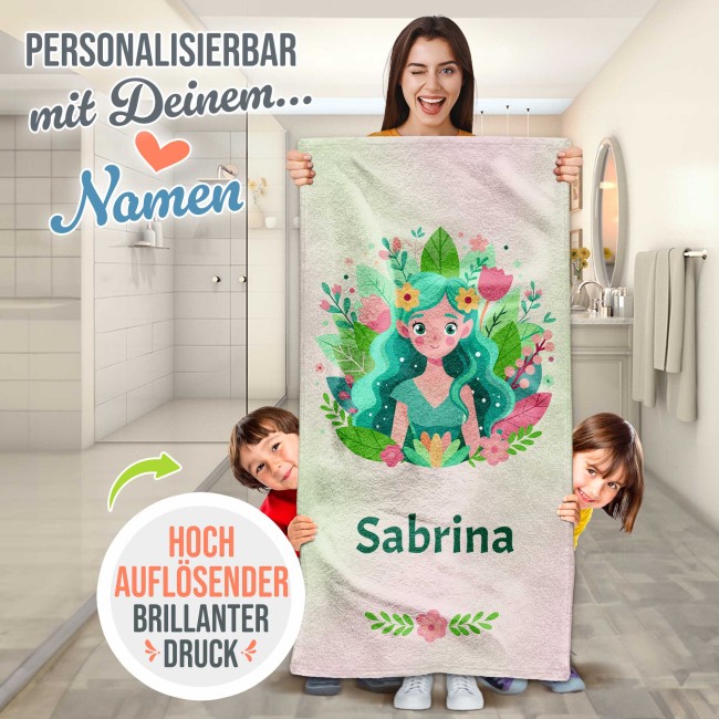 Kinder-Handtuch - Waldfee - mit Name - 140 x 70 cm