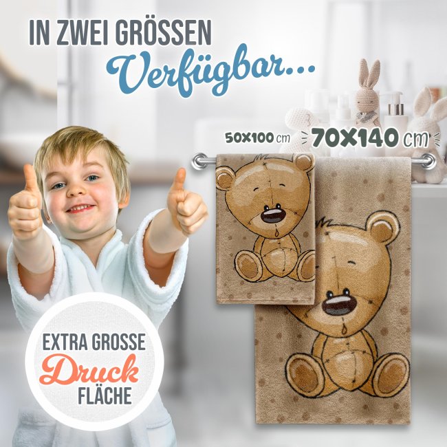 Kinder-Handtuch - B&auml;r - mit Name - 140 x 70 cm