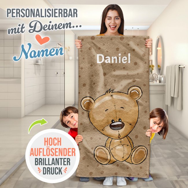 Kinder-Handtuch - B&auml;r - mit Name - 140 x 70 cm