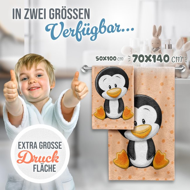 Kinder-Handtuch - Pinguin - mit Name - 140 x 70 cm