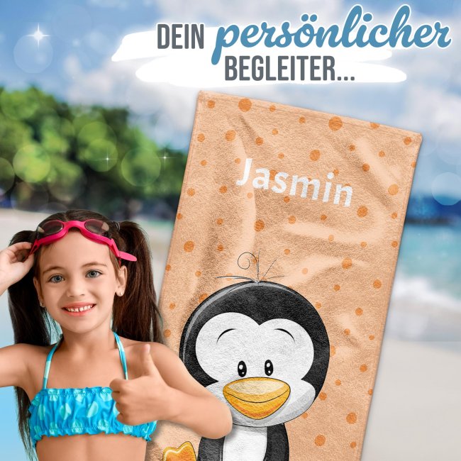 Kinder-Handtuch - Pinguin - mit Name - 140 x 70 cm