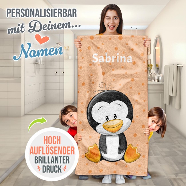Kinder-Handtuch - Pinguin - mit Name - 140 x 70 cm