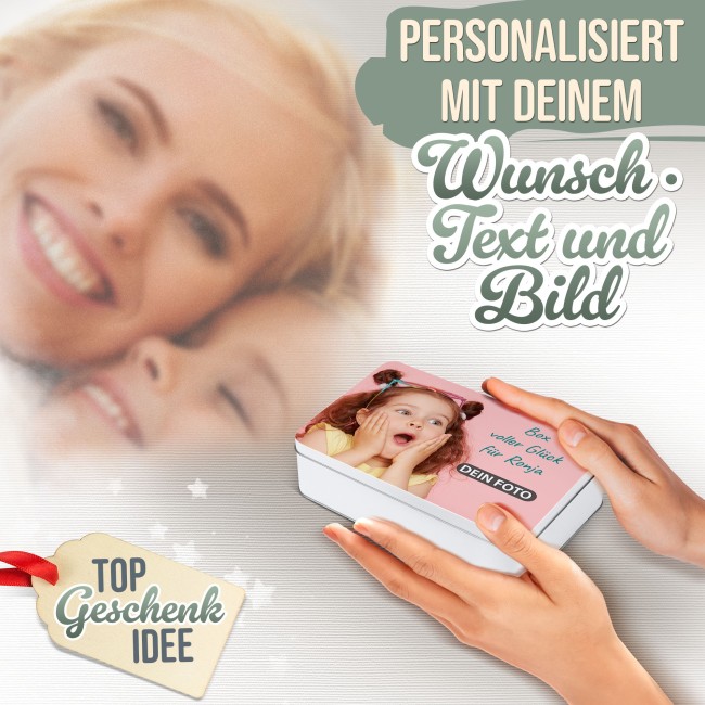 Geschenkdose mit Foto &amp; Text selbst gestalten - in drei Gr&ouml;&szlig;en