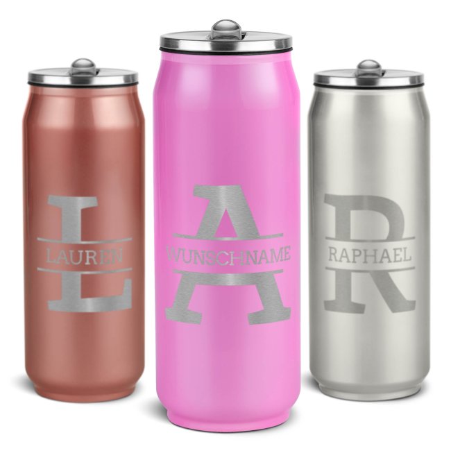 Gravierte Edelstahl-Trinkflasche, Cola-Dose - mit Buchstabe &amp; Name - 4 Farben - 420 ml
