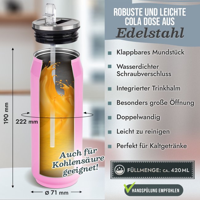 Gravierte Edelstahl-Trinkflasche, Cola-Dose - mit Buchstabe &amp; Name - 4 Farben - 420 ml