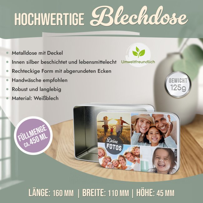 Geschenkdose mit Collage f&uuml;r 4 Fotos - 450 ml