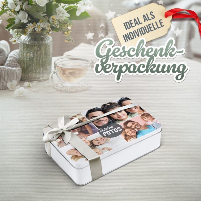 Geschenkdose mit Collage f&uuml;r 4 Fotos - 450 ml