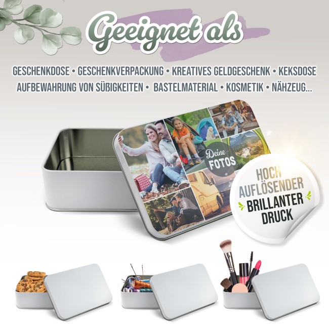 Geschenkdose mit Collage f&uuml;r 7 Fotos - in drei Gr&ouml;&szlig;en