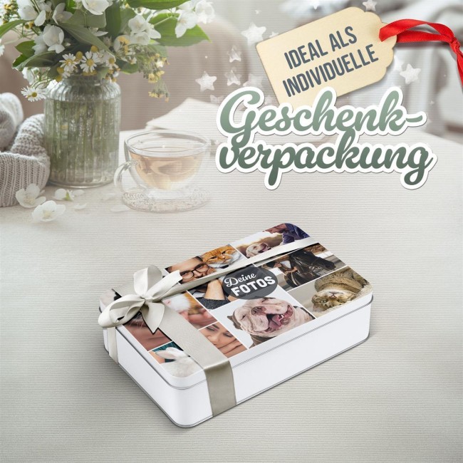 Geschenkdose mit Collage f&uuml;r 7 Fotos - in drei Gr&ouml;&szlig;en