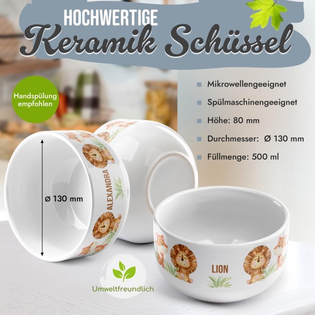 Kinder-M&uuml;slisch&uuml;ssel - Lustige Tierchen - mit Name - 500 ml