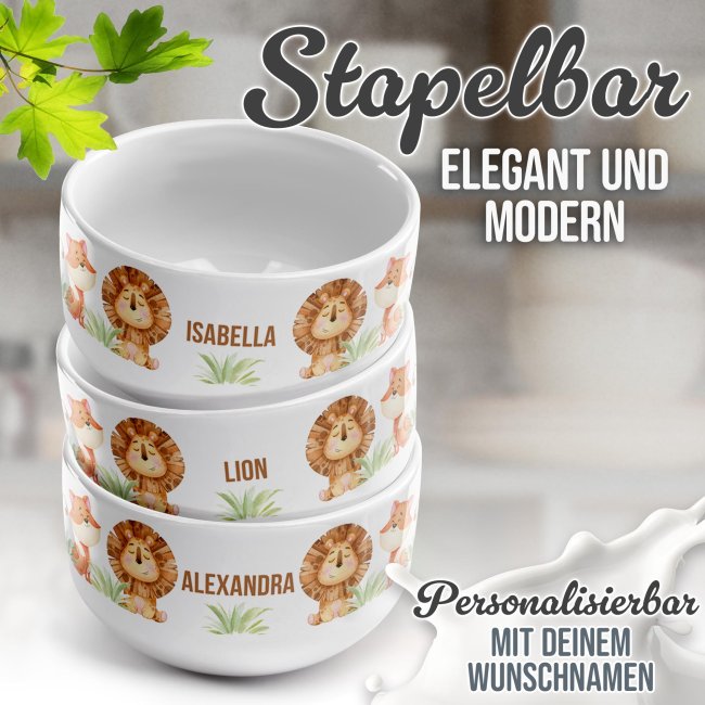 Kinder-M&uuml;slisch&uuml;ssel - Lustige Tierchen - mit Name - 500 ml