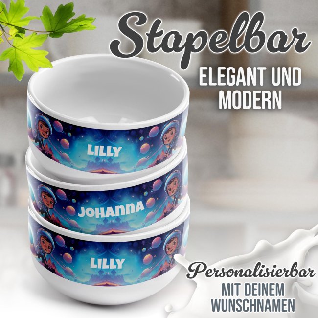 Kinder-M&uuml;slisch&uuml;ssel - Astronaut - mit Name - 500 ml