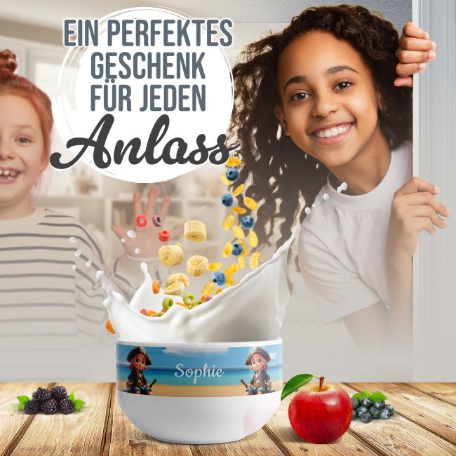 Kinder-M&uuml;slisch&uuml;ssel - Piratin - mit Name - 500 ml