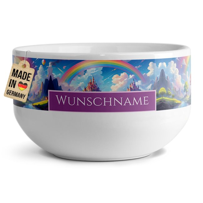 Kinder-M&uuml;slisch&uuml;ssel - Regenbogen - Schloss - mit Name - 500 ml