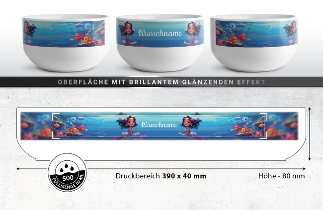 Kinder-M&uuml;slisch&uuml;ssel - Meerjungfrau - mit Name - 500 ml