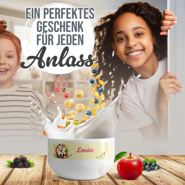 Kinder-M&uuml;slisch&uuml;ssel - Einhorn Gelb - mit Name - 500 ml