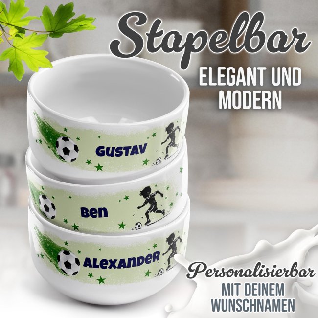 Kinder-M&uuml;slisch&uuml;ssel - Fussball Junge - mit Name - 500 ml