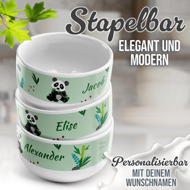 Kinder-M&uuml;slisch&uuml;ssel - Panda - mit Name - 500 ml