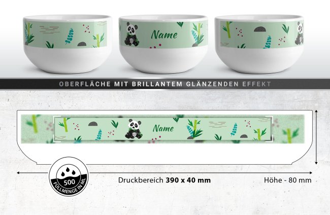 Kinder-M&uuml;slisch&uuml;ssel - Panda - mit Name - 500 ml