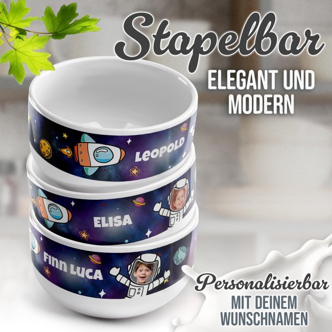 Kinder-M&uuml;slisch&uuml;ssel - Astronaut - mit Name und Foto