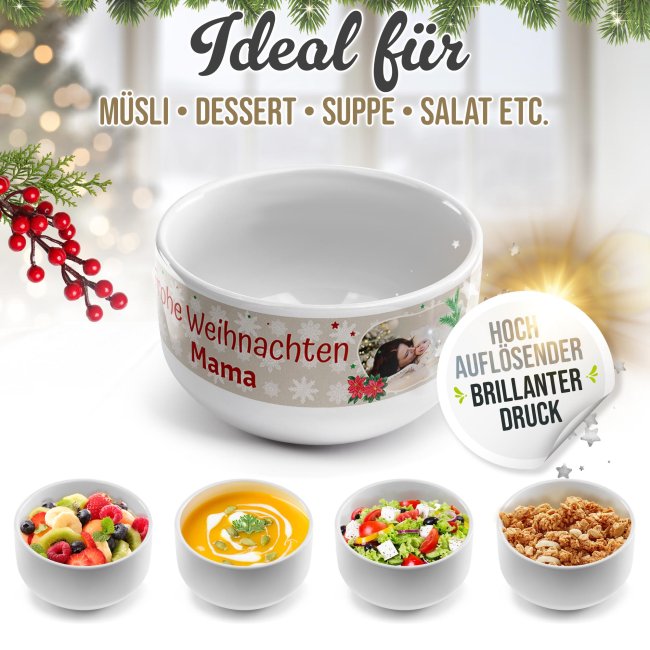 M&uuml;slisch&uuml;ssel - Frohe Weihnachten - mit Name und Foto - 500 ml