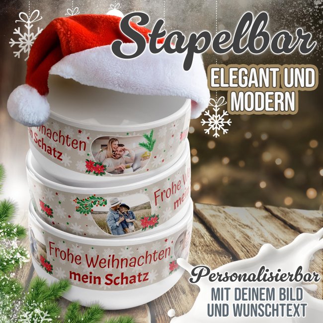 M&uuml;slisch&uuml;ssel - Frohe Weihnachten - mit Name und Foto - 500 ml